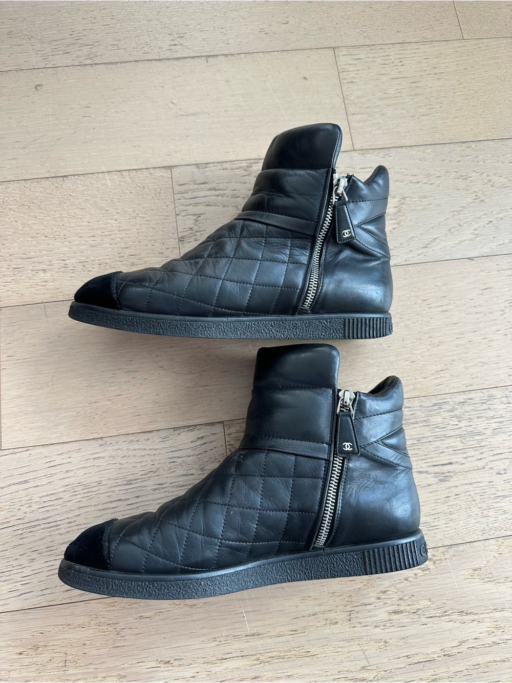 100%Authentic CHANEL Quilted Black Leather Ankle Boots - Women's Fashion Booties